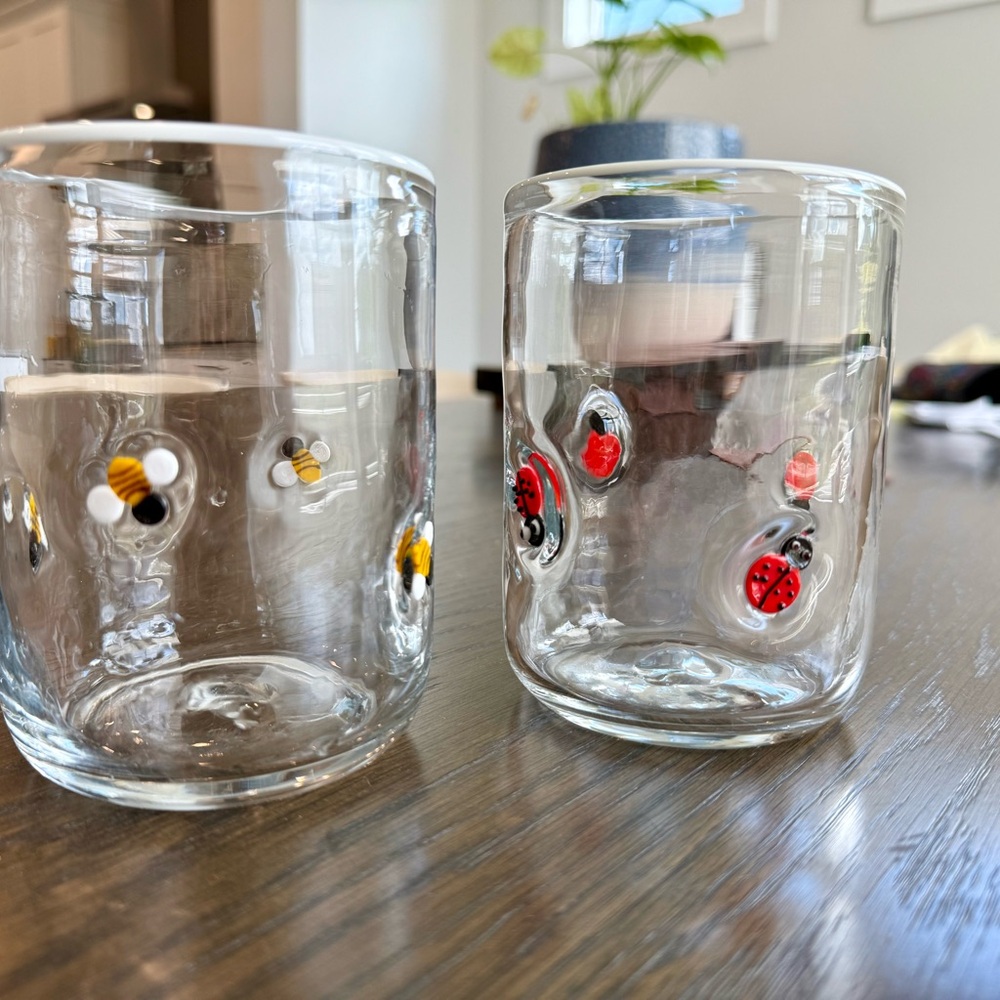 Anthropologie Icon Juice Glasses - Bee & Ladybug Set